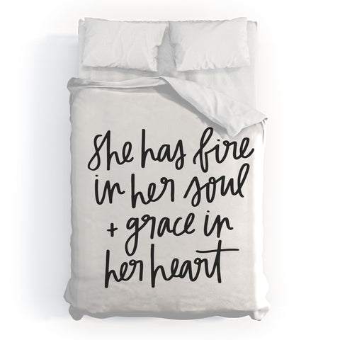 Chelcey Tate Grace In Her Heart BW Duvet Cover