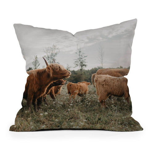 Chelsea Victoria Highland Cows In The Meadow Outdoor Throw Pillow