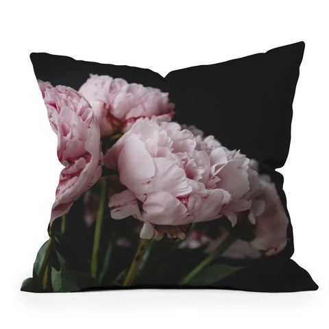 Chelsea Victoria Peony on Black Outdoor Throw Pillow