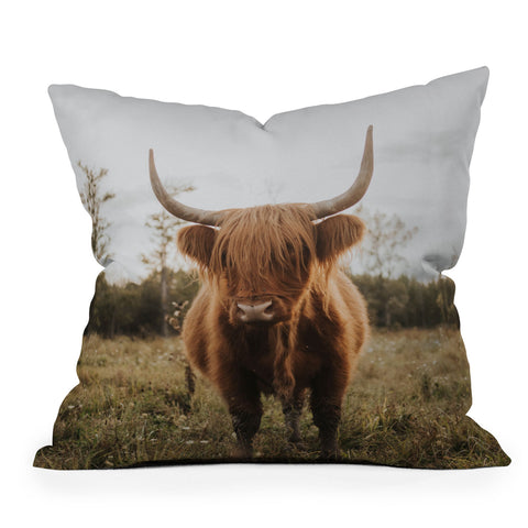 Chelsea Victoria The Curious Highland Cow Outdoor Throw Pillow