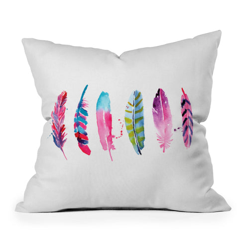CMYKaren Watercolor Feathers Outdoor Throw Pillow