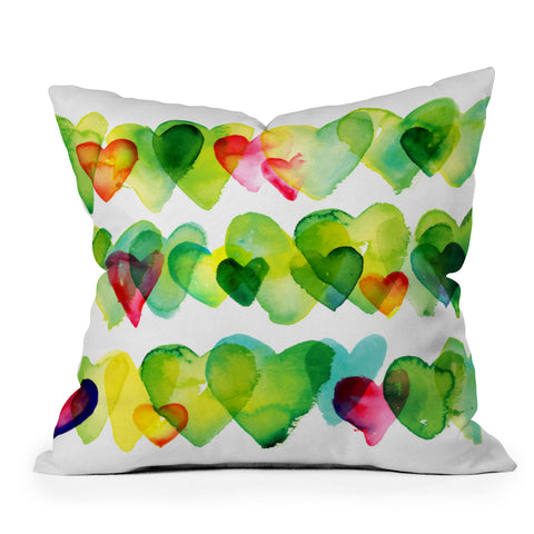 CMYKaren Watercolor Hearts Outdoor Throw Pillow