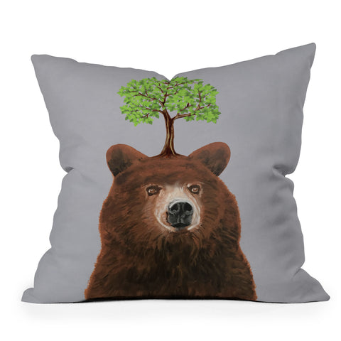 Coco de Paris A brown bear with a tree Outdoor Throw Pillow