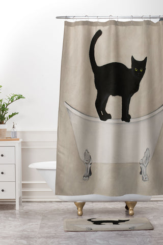 Coco de Paris Black Cat on bathtub Shower Curtain And Mat