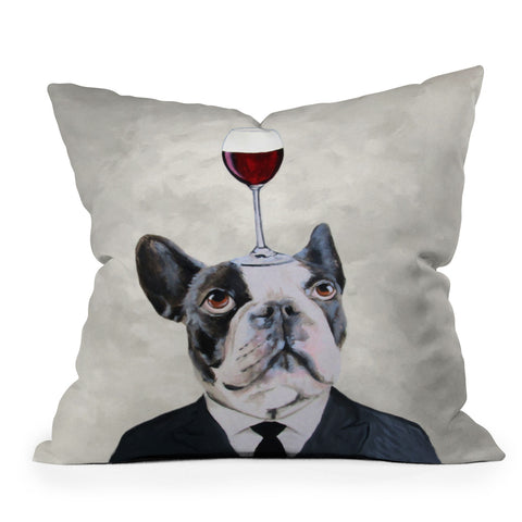 Coco de Paris Bulldog with wineglass Outdoor Throw Pillow