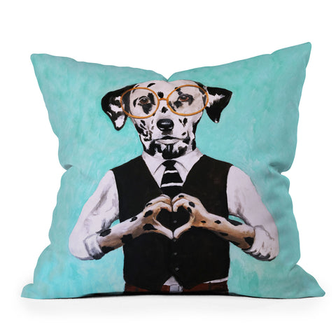 Coco de Paris Dalmatian with finger heart Outdoor Throw Pillow