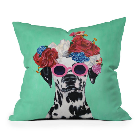 Coco de Paris Flower Power Dalmatian turquoise Outdoor Throw Pillow