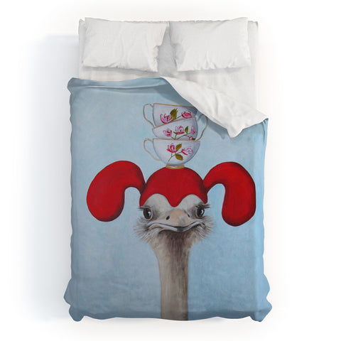 Coco de Paris Funny ostrich with stacking teacups Duvet Cover