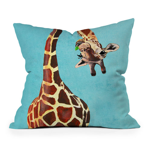 Coco de Paris Giraffe with green leaf Outdoor Throw Pillow