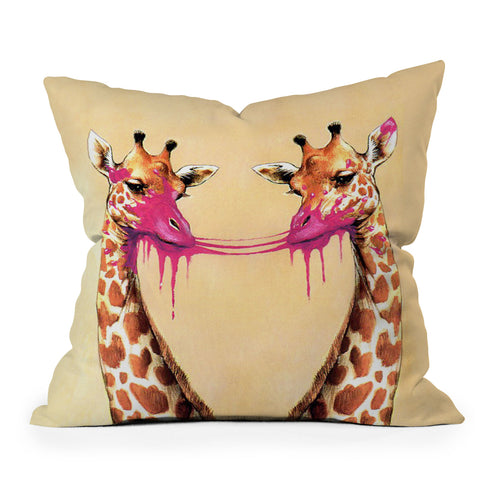 Coco de Paris Giraffes with bubblegum 2 Outdoor Throw Pillow