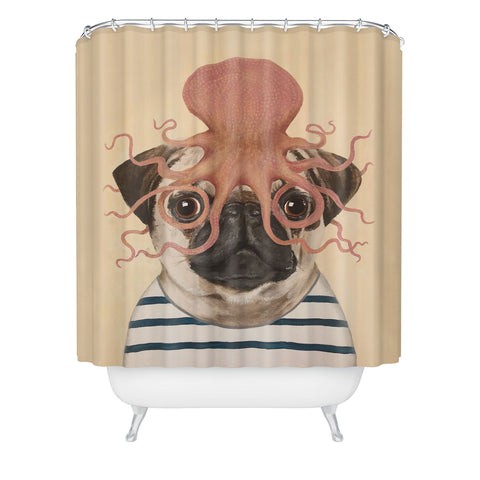 Coco de Paris Pug with octopus Shower Curtain