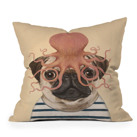 Coco de Paris Pug with octopus Outdoor Throw Pillow