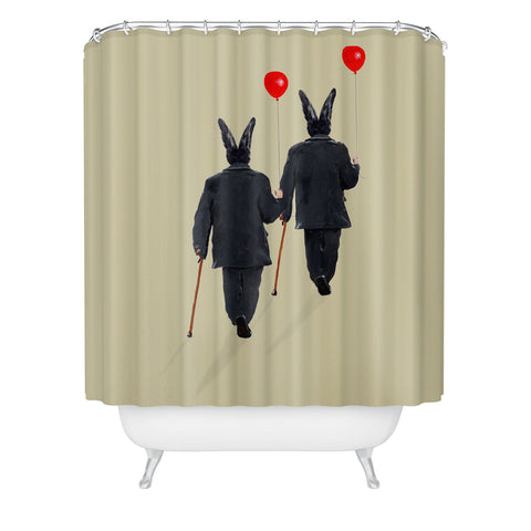 Coco de Paris Rabbits walking with balloons Shower Curtain
