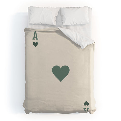 Cocoon Design Ace of Hearts Playing Card Sage Duvet Cover