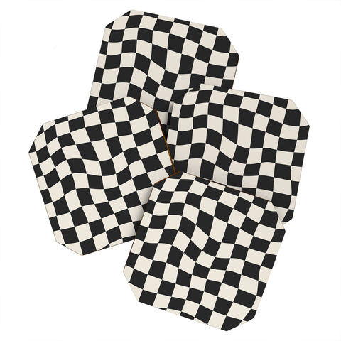 Cocoon Design Black and White Wavy Checkered Coaster Set