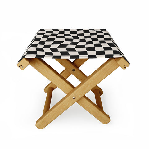 Cocoon Design Black and White Wavy Checkered Folding Stool
