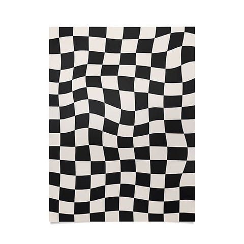 Cocoon Design Black and White Wavy Checkered Poster