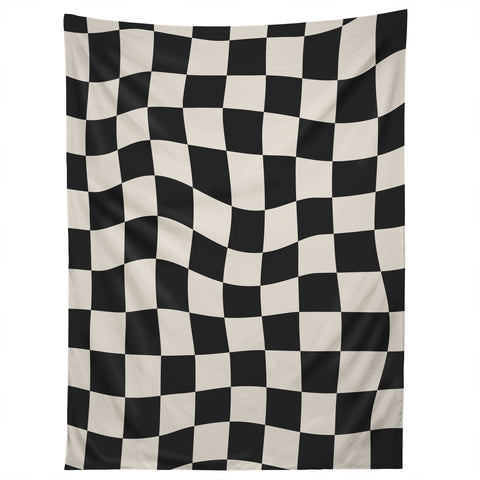 Cocoon Design Black and White Wavy Checkered Tapestry