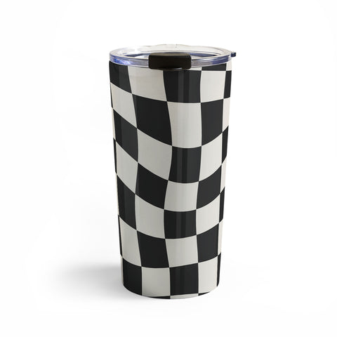 Cocoon Design Black and White Wavy Checkered Travel Mug
