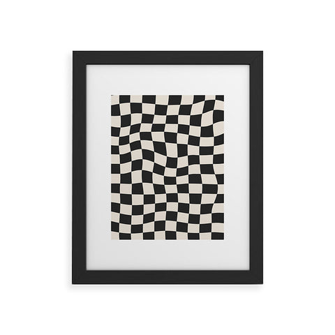 Cocoon Design Black and White Wavy Checkered Framed Art Print