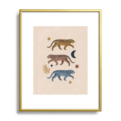 Cocoon Design Celestial Tigers with Moon Metal Framed Art Print