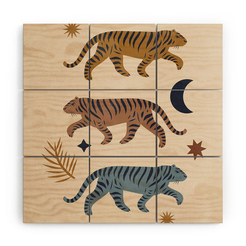 Cocoon Design Celestial Tigers with Moon Wood Wall Mural