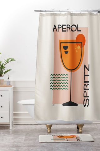Cocoon Design Cocktail Print Aperol Spritz Shower Curtain And Mat