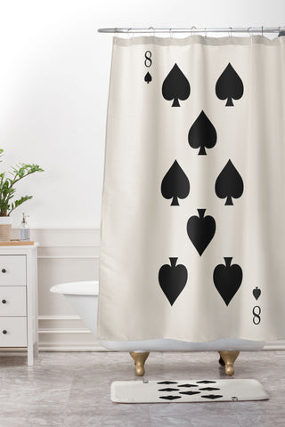Cocoon Design Eight of Spades Playing Card Black Shower Curtain And Mat