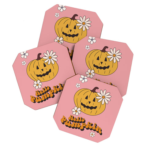 Cocoon Design Hello Pumpkin Retro Pink Coaster Set
