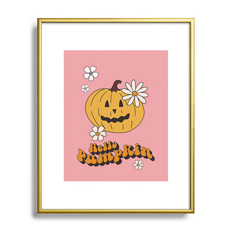 Cocoon Design Hello Pumpkin Retro Pink Metal Framed Art Print