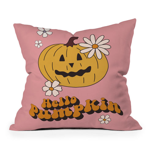 Cocoon Design Hello Pumpkin Retro Pink Throw Pillow