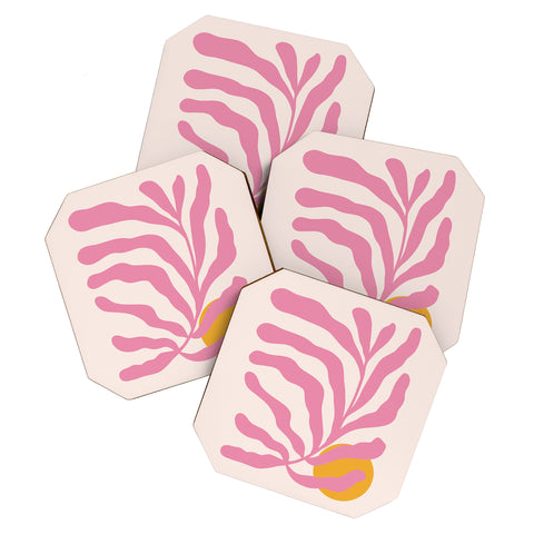 Cocoon Design Matisse Cut Out Pink Leaf Coaster Set