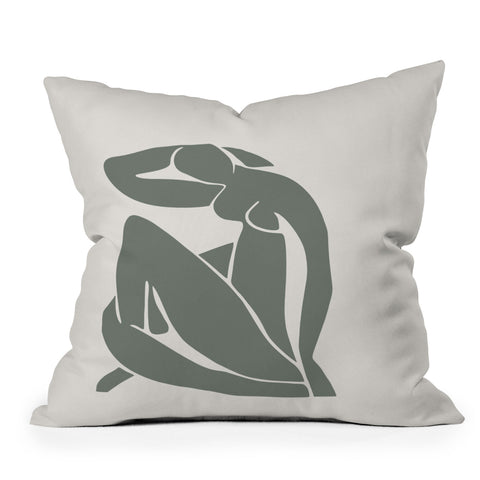 Cocoon Design Matisse Woman Nude Sage Green Outdoor Throw Pillow