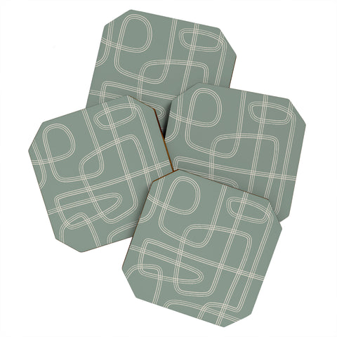 Cocoon Design Modern Sage Green Abstract Coaster Set