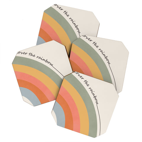 Cocoon Design Retro Boho Rainbow with Quote Coaster Set