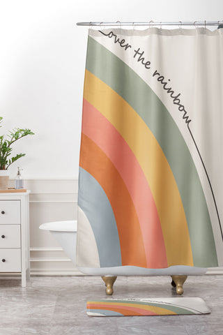 Cocoon Design Retro Boho Rainbow with Quote Shower Curtain And Mat