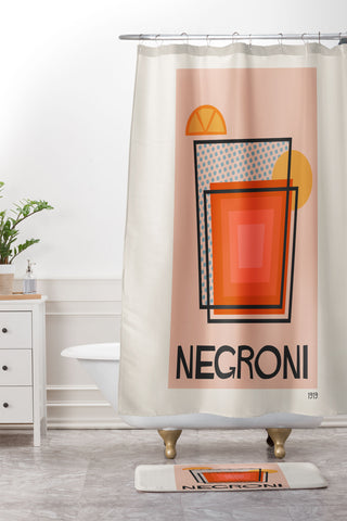Cocoon Design Retro Cocktail Print Negroni Shower Curtain And Mat