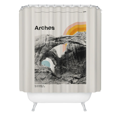 Cocoon Design Retro Travel Poster Arches Shower Curtain