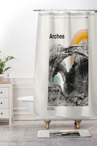 Cocoon Design Retro Travel Poster Arches Shower Curtain And Mat