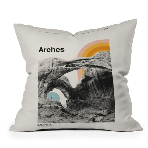 Cocoon Design Retro Travel Poster Arches Outdoor Throw Pillow