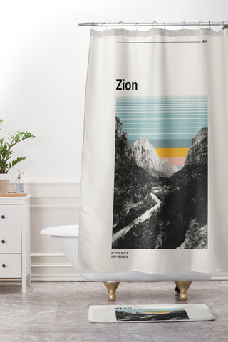 Cocoon Design Retro Travel Poster Zion Shower Curtain And Mat