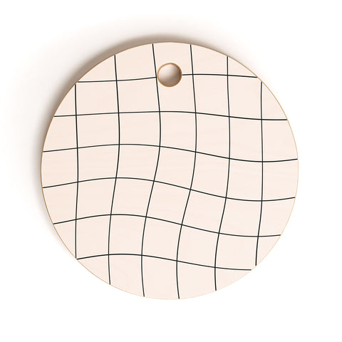 Cocoon Design Retro Warped Grid Black and White Cutting Board Round