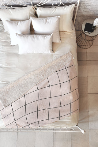 Cocoon Design Retro Warped Grid Black and White Fleece Throw Blanket