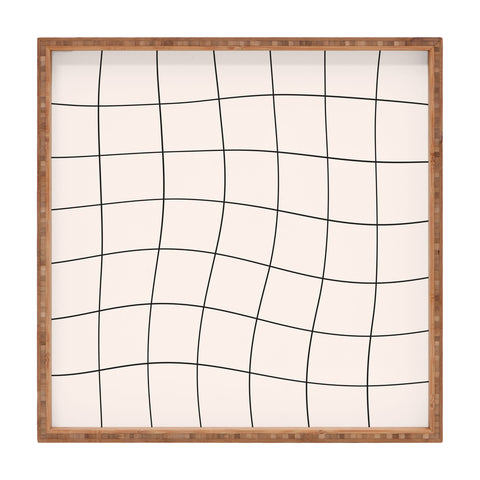 Cocoon Design Retro Warped Grid Black and White Square Tray