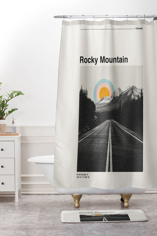 Cocoon Design Rocky Mountain Travel Poster Shower Curtain And Mat