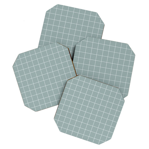 Cocoon Design Sage Green Retro Grid Pattern Coaster Set