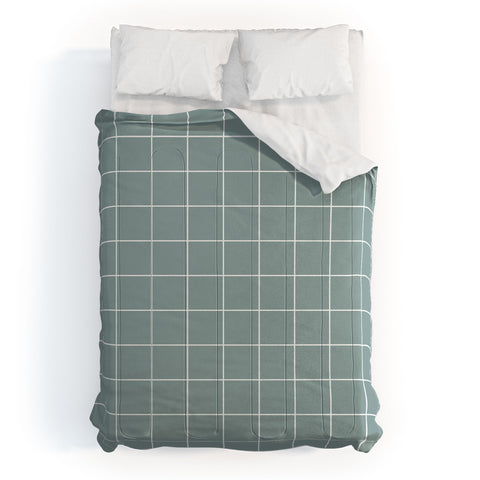 Cocoon Design Sage Green Retro Grid Pattern Comforter