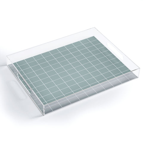 Cocoon Design Sage Green Retro Grid Pattern Acrylic Tray