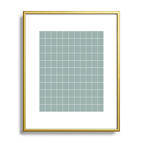 Cocoon Design Sage Green Retro Grid Pattern Metal Framed Art Print