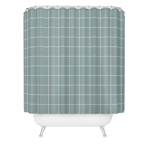 Cocoon Design Sage Green Retro Grid Pattern Shower Curtain